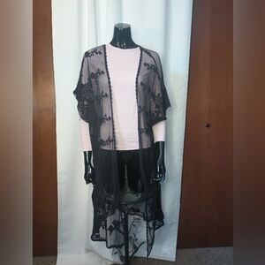 Favlux Womens Whimsigoth Sheer Mesh Open Kimono Cardigan Small Black Crochet